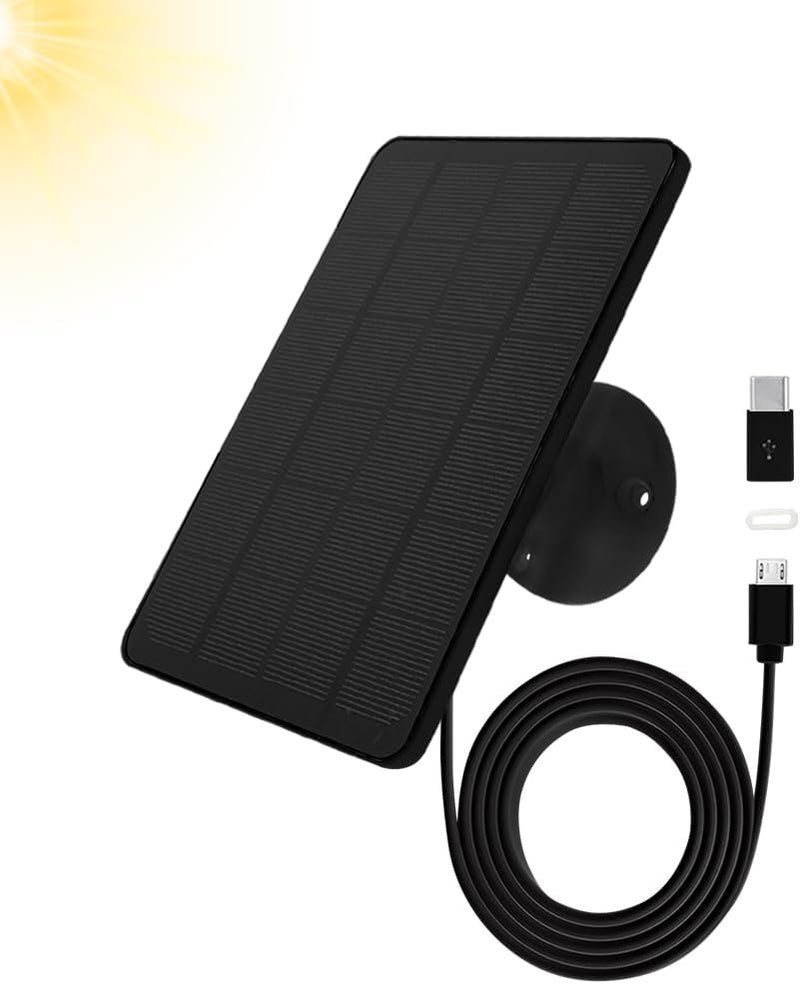 TEKCAM Camera Solar Panel Compatible with WYZE Battery Cam Pro Wireless Outdoor, 4W 5V Solar Panel with 10ft Micro USB Type C Charging Cable for Battery Powered Security Camera, Adjustable Wall Mount, Black - Image 1